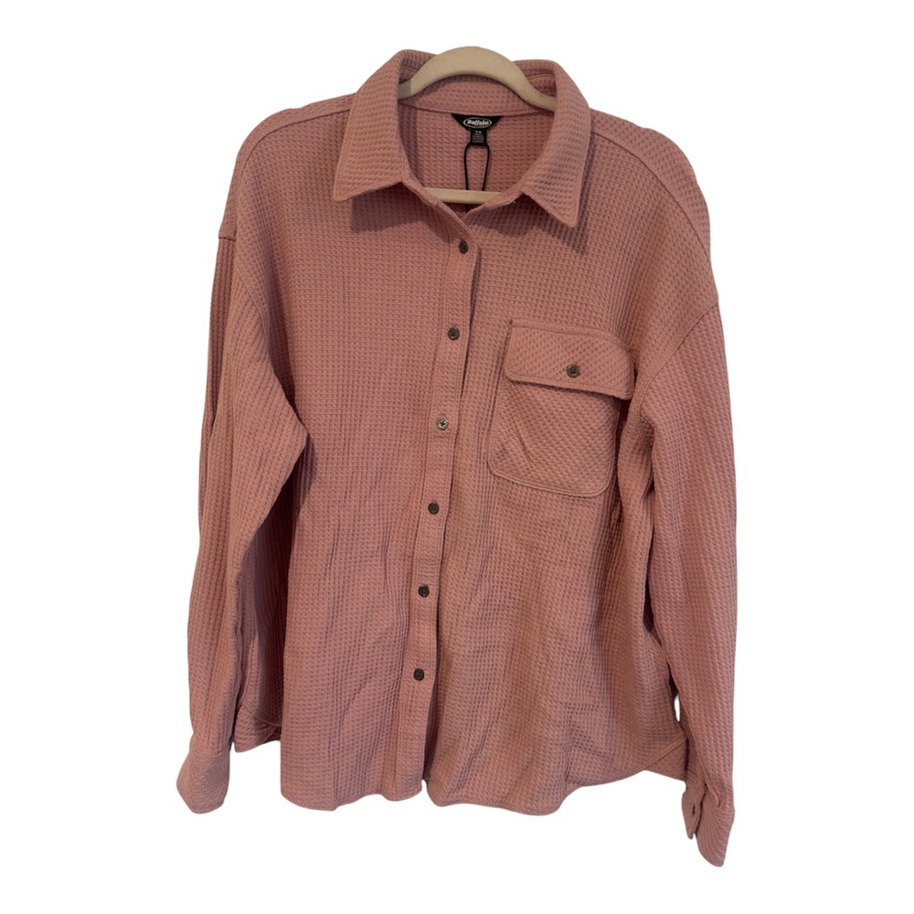 Buffalo David Bitton Waffle Button Up Shirt Midday Rose Pink Large SLC0027US